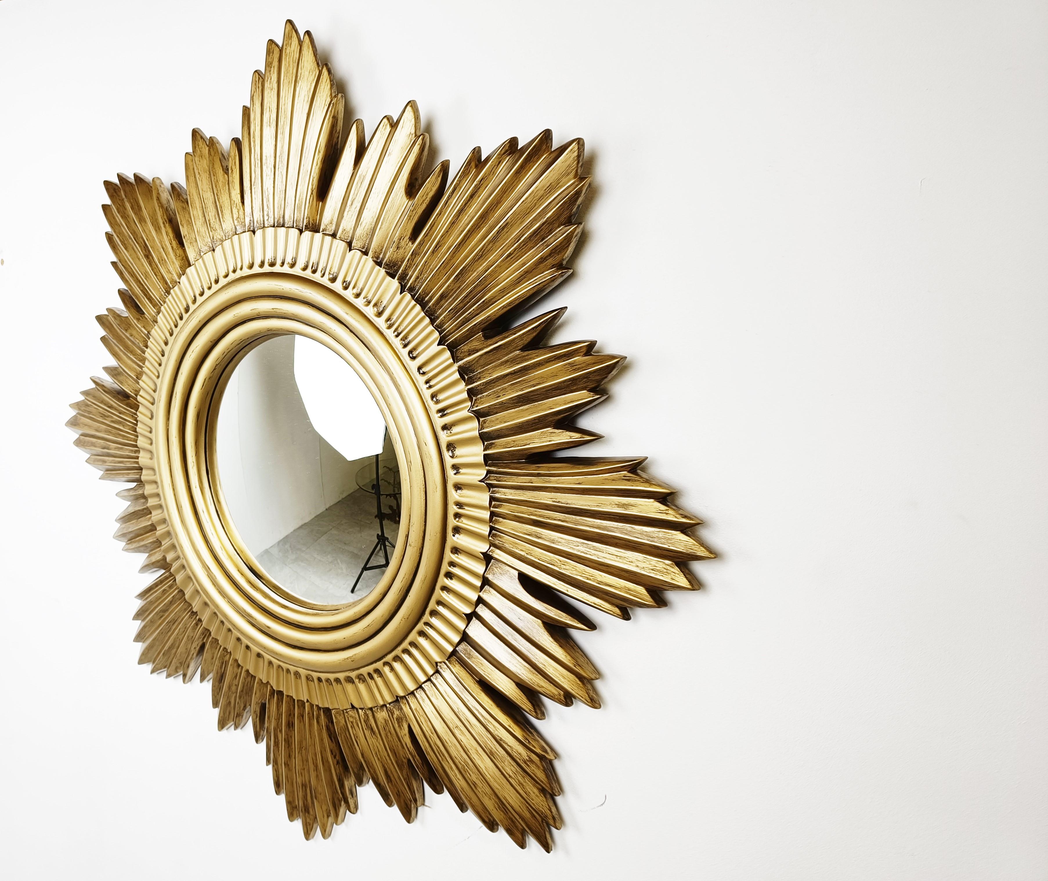 Extra Large Vintage Golden Sunburst Mirror, 1960s 2