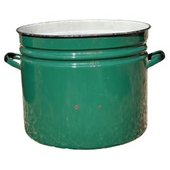 Extra Large Vintage Industrial Emerald Green Enamelled Metal Planter