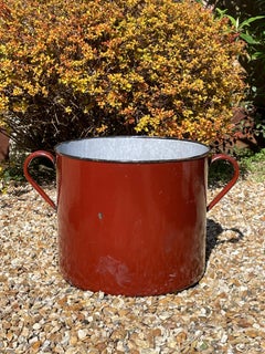 Extra Large Vintage Industrial Oxide Red Enamelled Metal Planter
