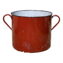 Extra Large Vintage Industrial Oxide Red Enamelled Metal Planter