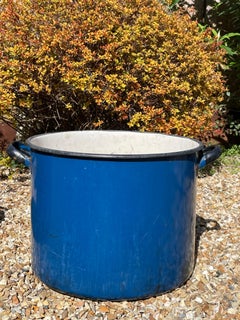 Extra Large Vintage Industrial Royal Blue Enamelled Metal Planter