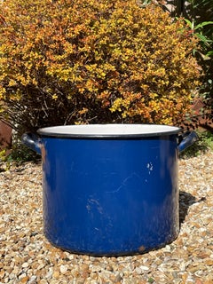 Extra Large Vintage Industrial Royal Blue Enamelled Metal Planter