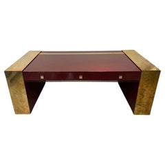 Extra Large Used Lacquered Wood & Brass Desk by Jean Claude Mahey ca. 1970s