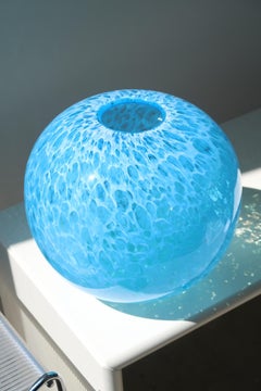 Extra Large Vintage Murano 70s Blue Speckled Vase Mouth Blown Italian Glass