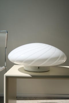 Extra large Vintage Murano 70s Flush Mount Wall Ceiling Lamp White Swirl Glass