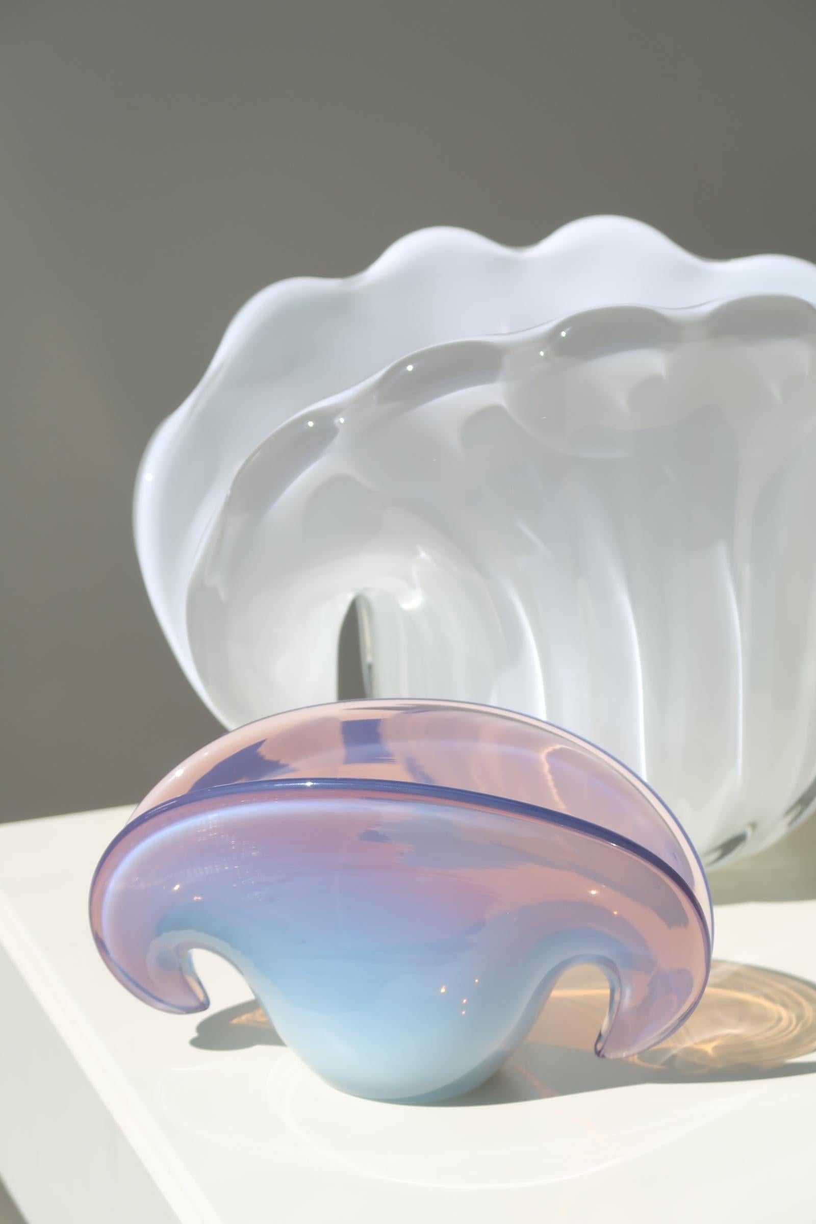Extra Large Vintage Murano Formia Italian 70s Shell Clam Bowl Opal White Glass 6
