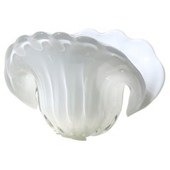 Extra Large Vintage Murano Formia Italian 70s Shell Clam Bowl Opal White Glass