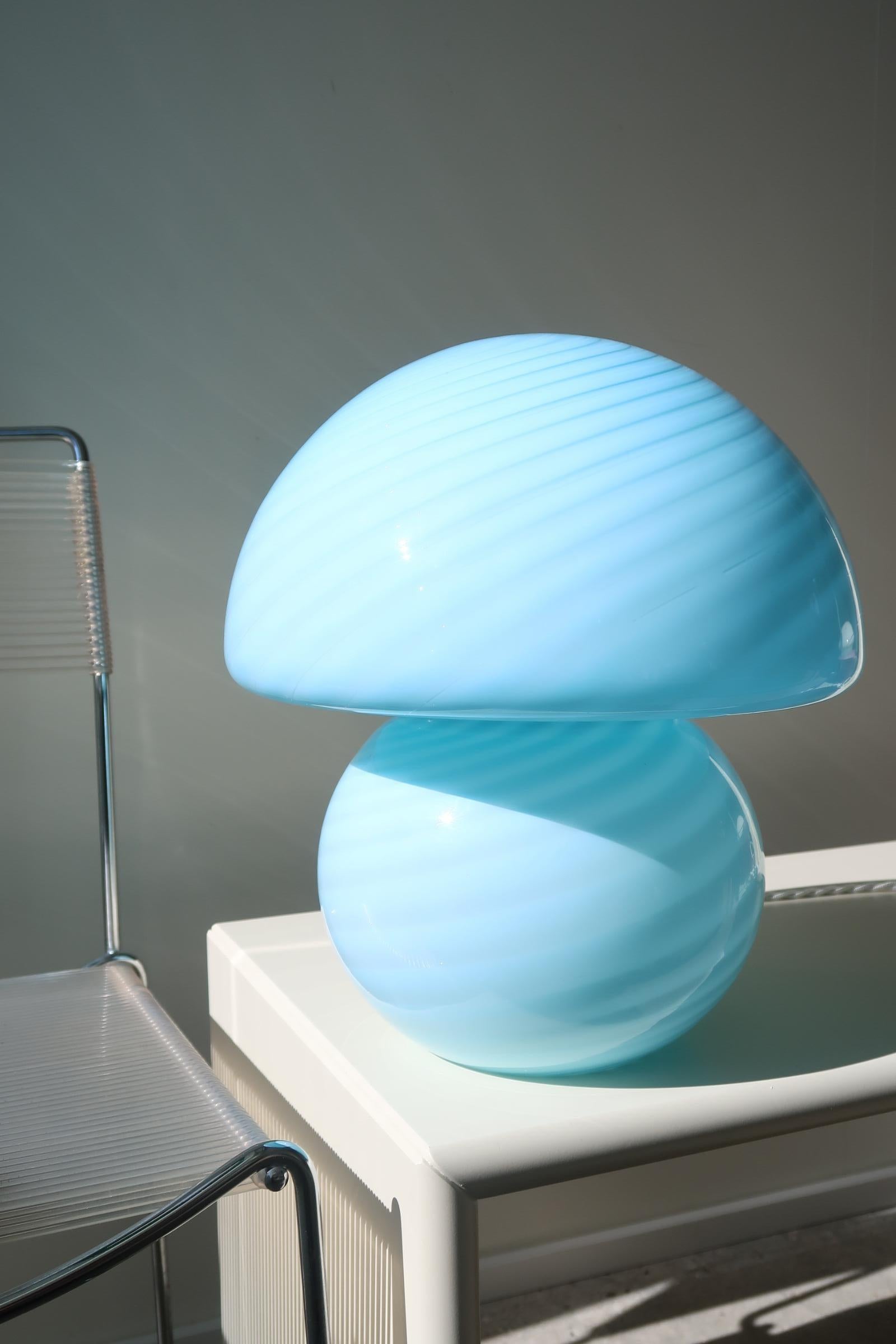 Extra Large Vintage Murano Mushroom Lamp Blue Swirl Glass 1970s Original 5