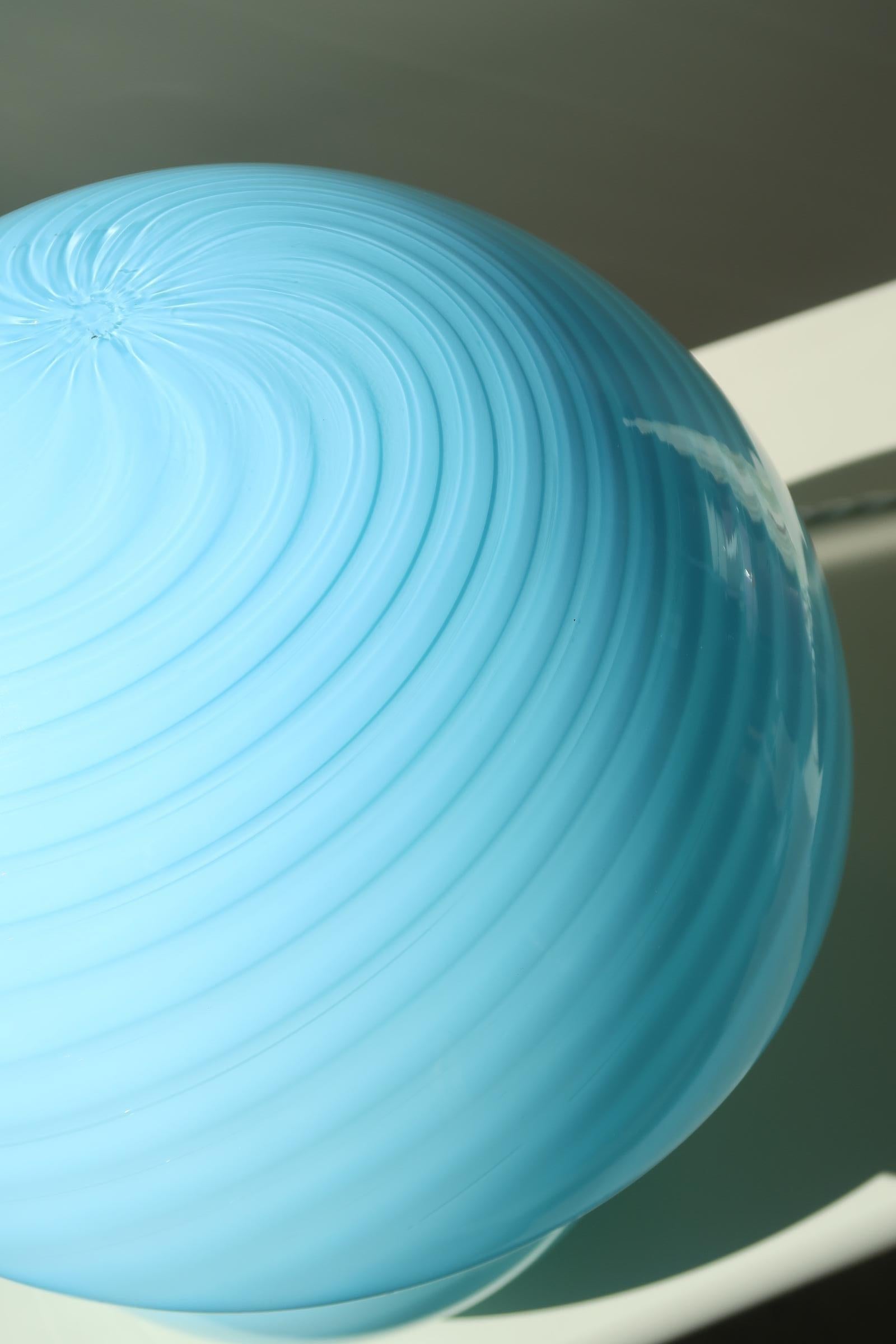 Late 20th Century Extra Large Vintage Murano Mushroom Lamp Blue Swirl Glass 1970s Original