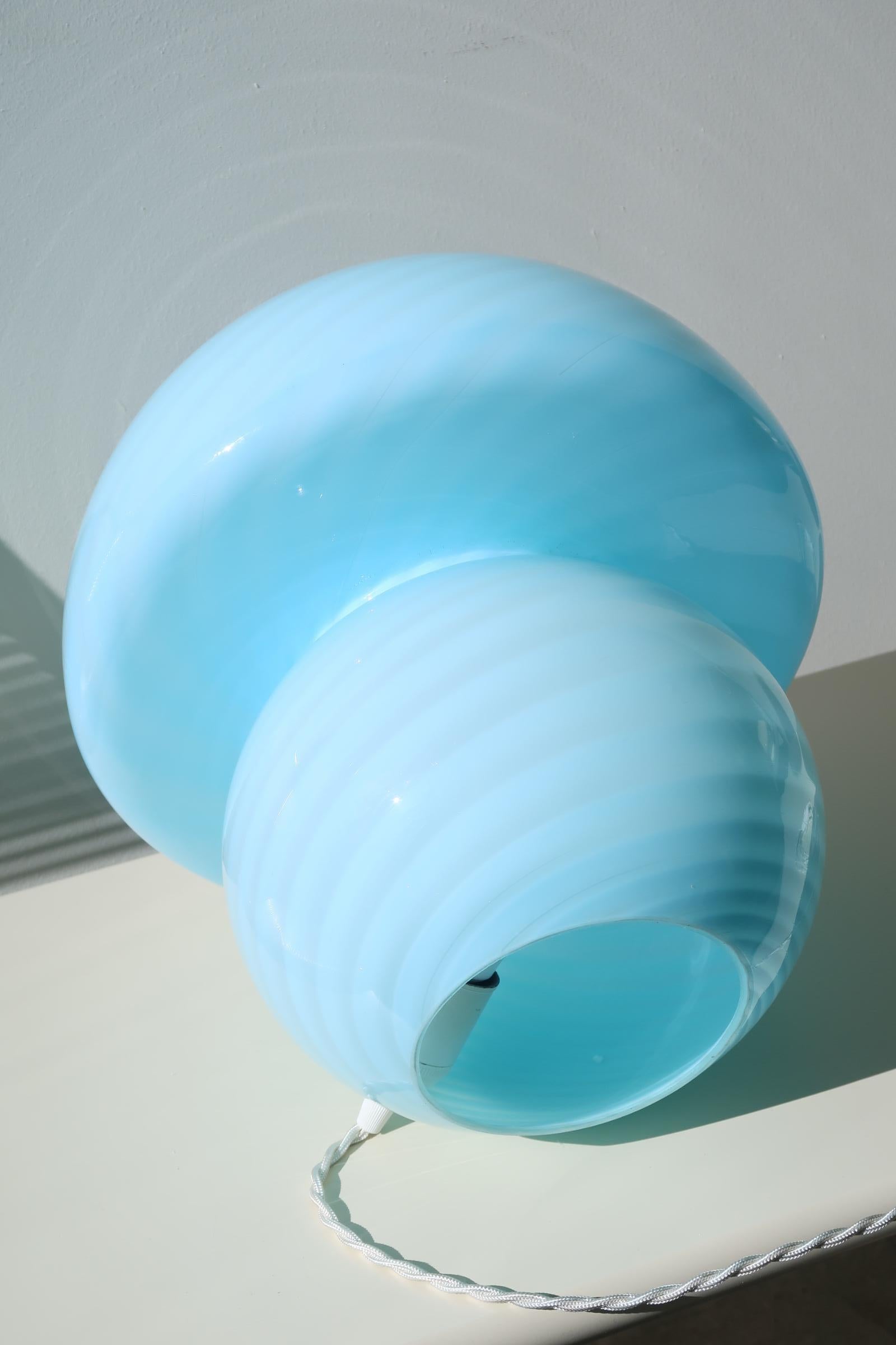 Murano Glass Extra Large Vintage Murano Mushroom Lamp Blue Swirl Glass 1970s Original