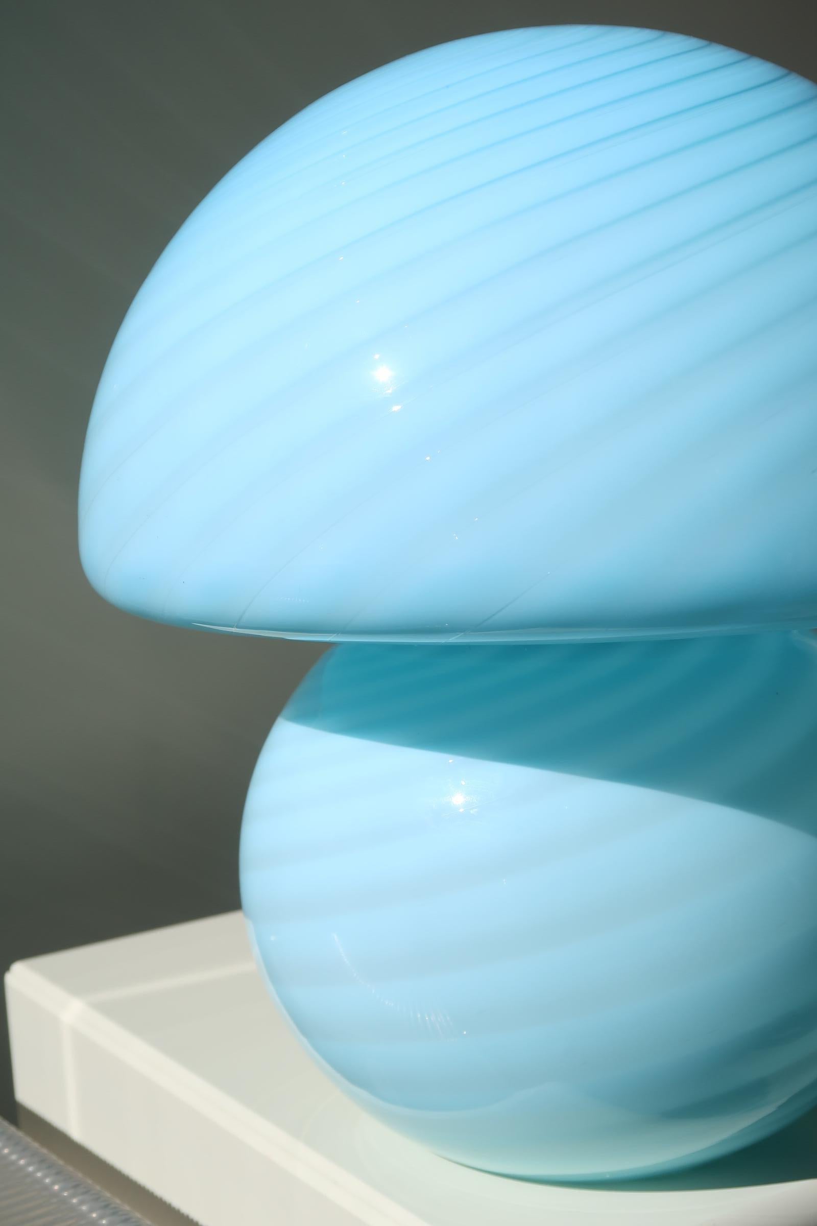 Extra Large Vintage Murano Mushroom Lamp Blue Swirl Glass 1970s Original 1