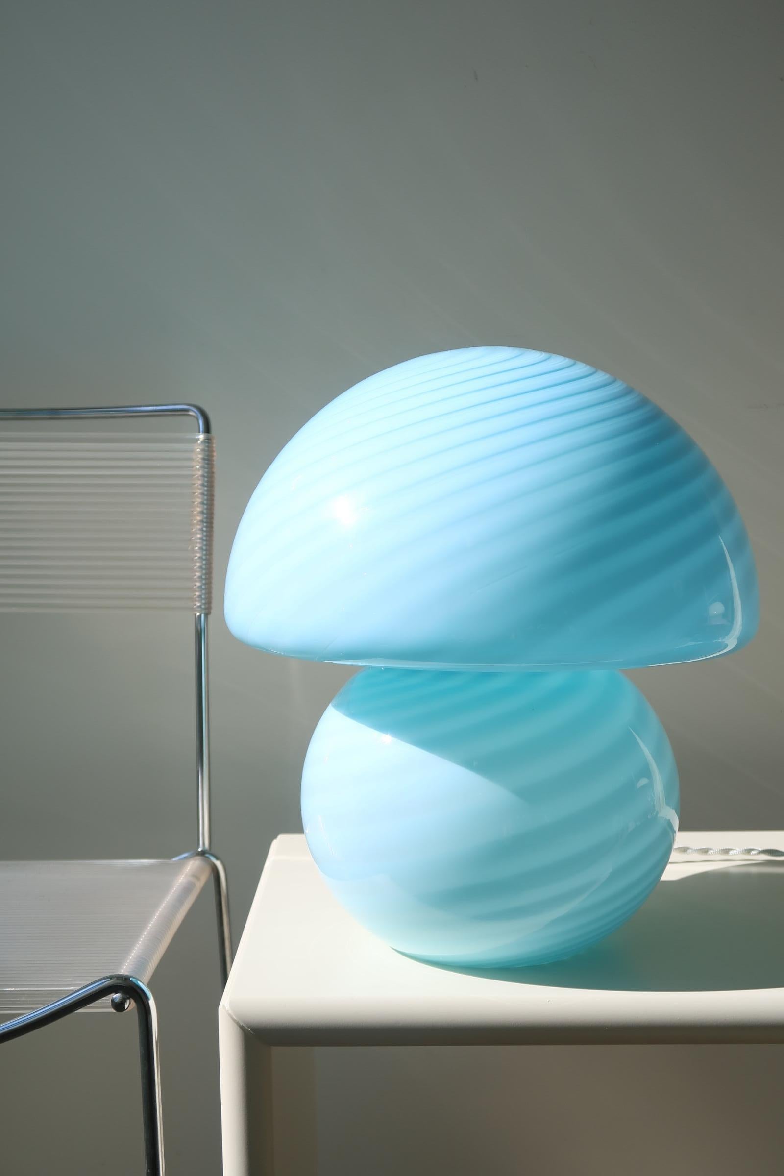 Extra Large Vintage Murano Mushroom Lamp Blue Swirl Glass 1970s Original 2