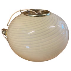 Extra large vintage Murano pendant chandelier creme swirl glass brass, 1970s