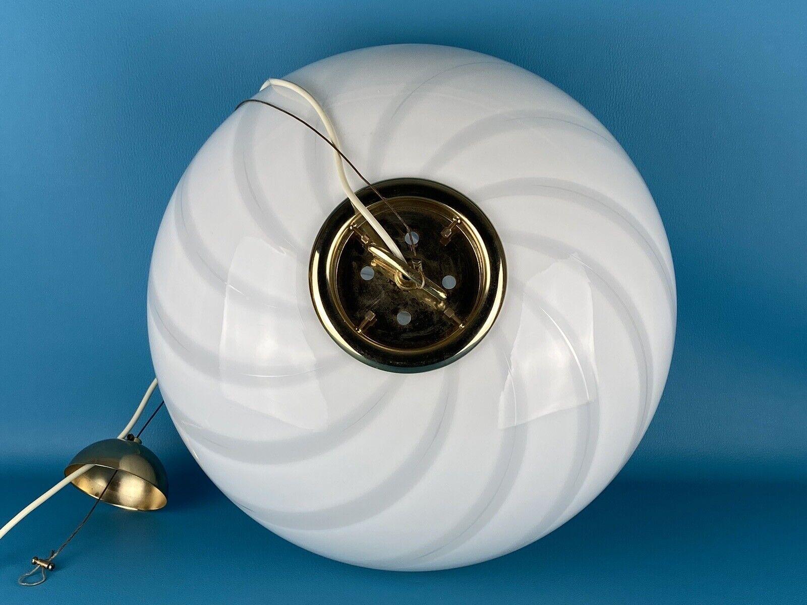 Late 20th Century Extra large vintage Murano pendant chandelier white swirl glass brass, 1970s 