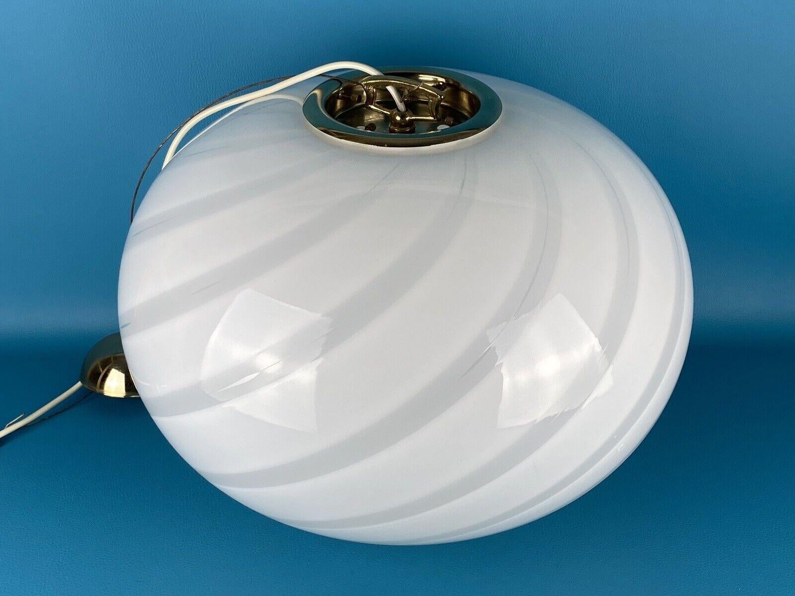 Extra large vintage Murano pendant chandelier white swirl glass brass, 1970s  2