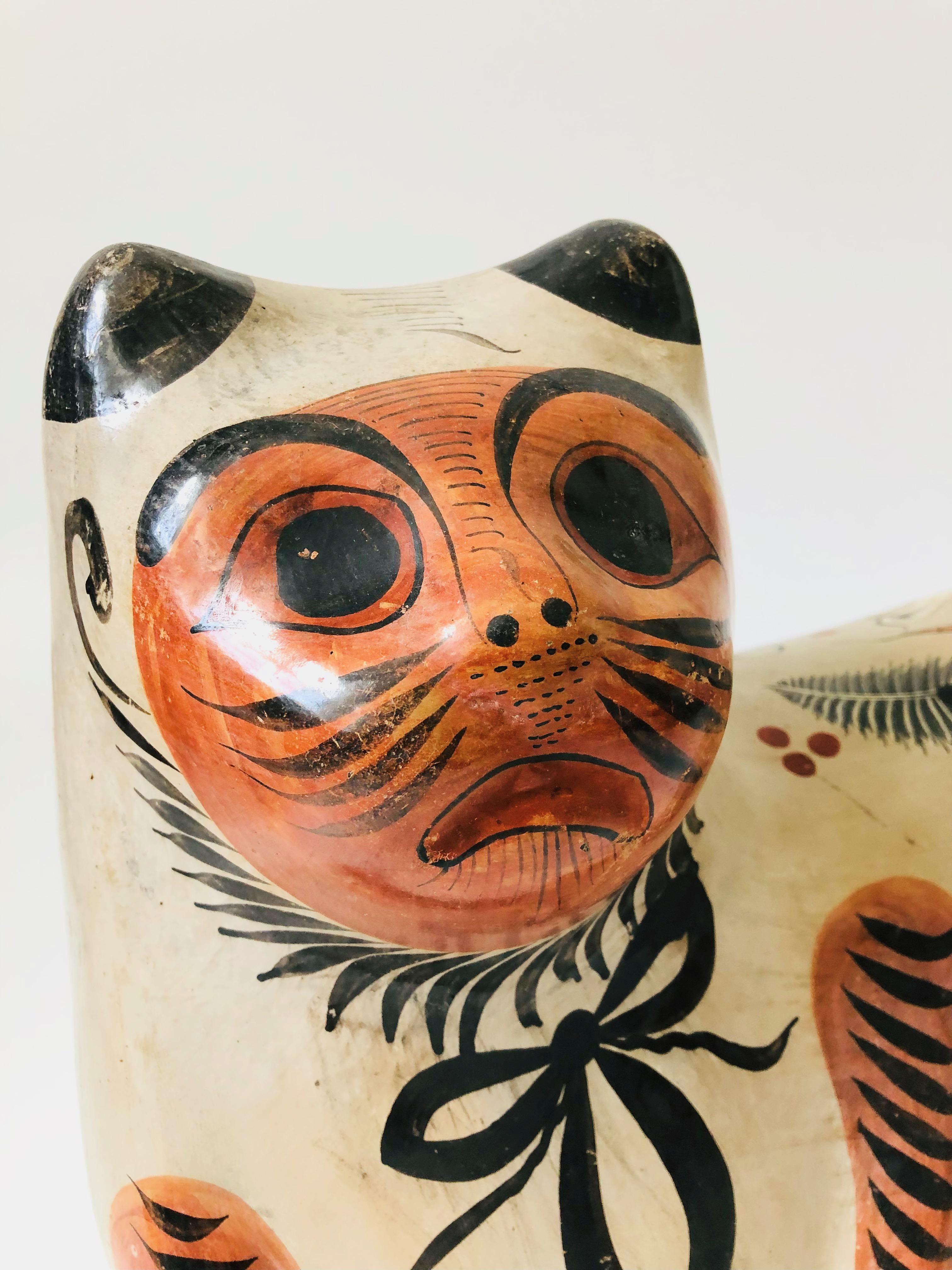 Extra Large Vintage Tonala Pottery Cat Statue 3