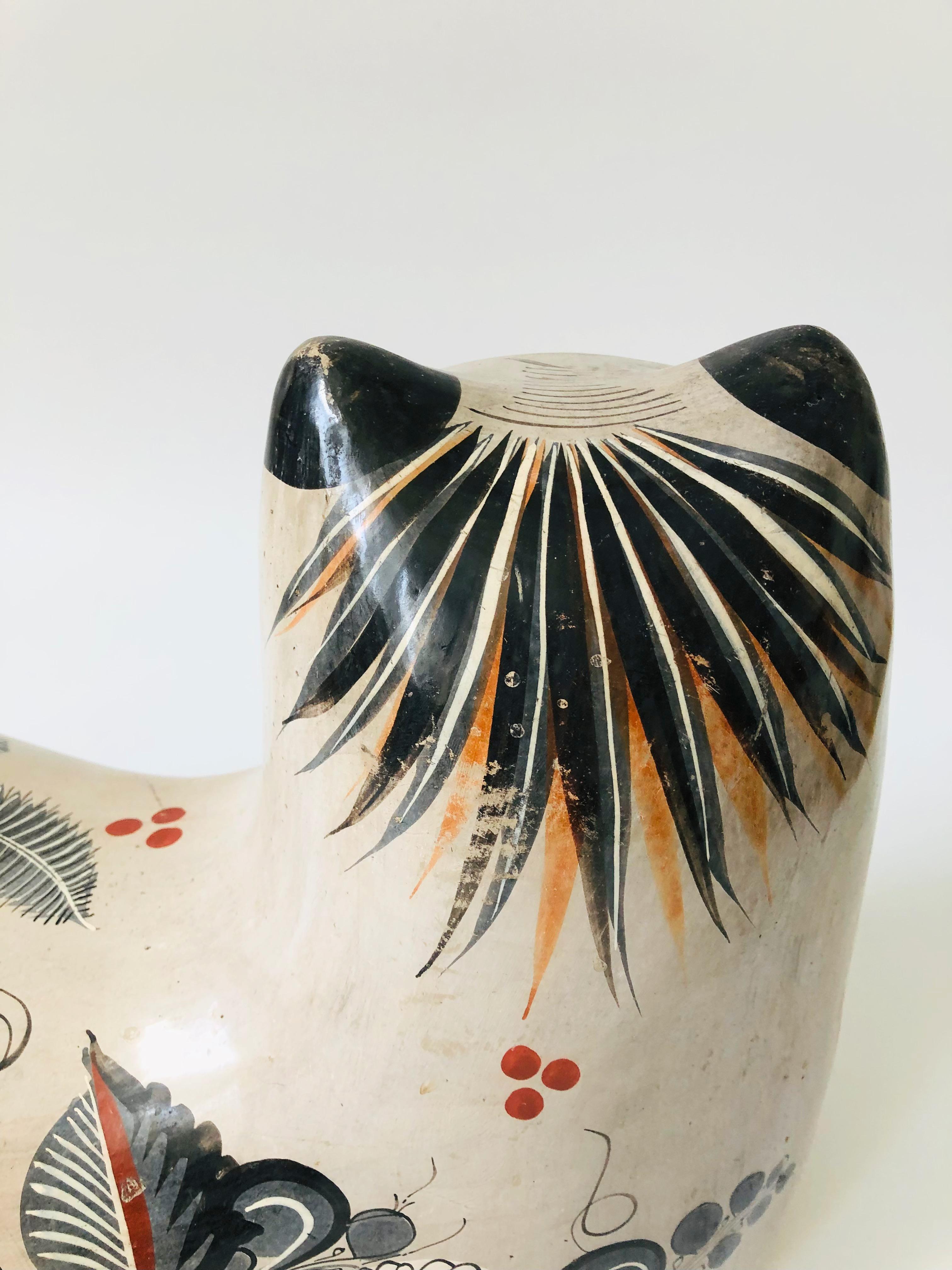 Extra Large Vintage Tonala Pottery Cat Statue 9