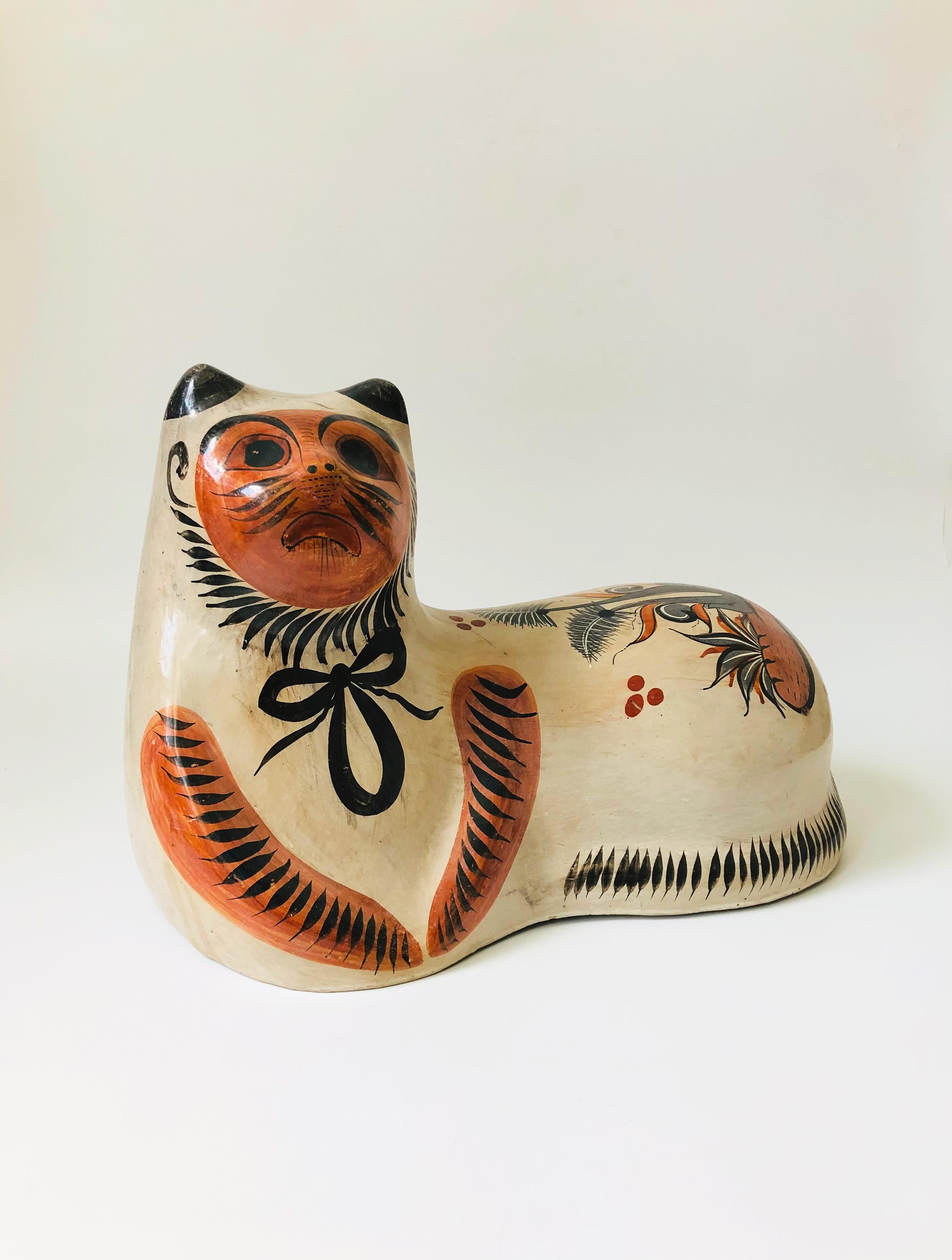 Extra Large Vintage Tonala Pottery Cat Statue 1
