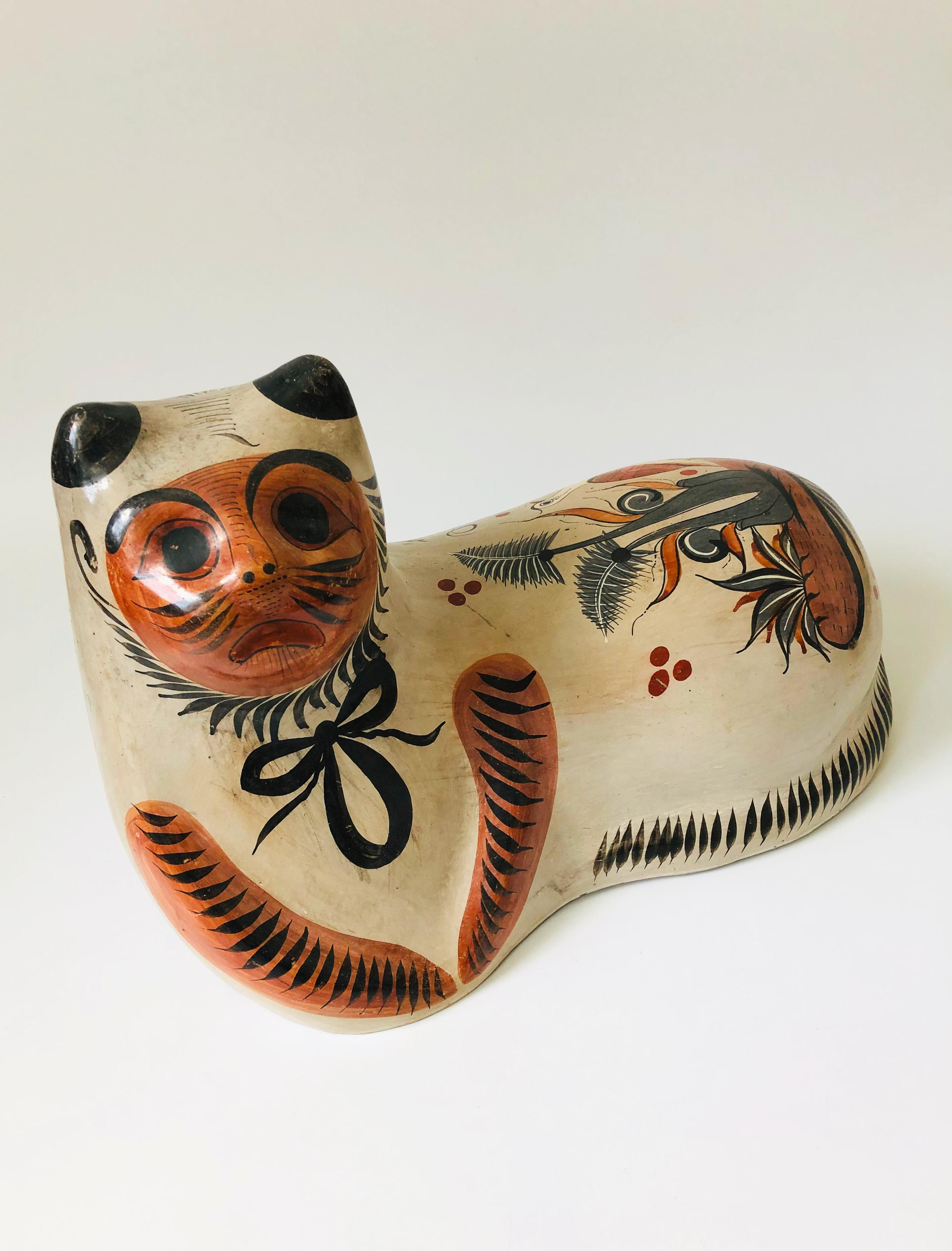 Extra Large Vintage Tonala Pottery Cat Statue 2