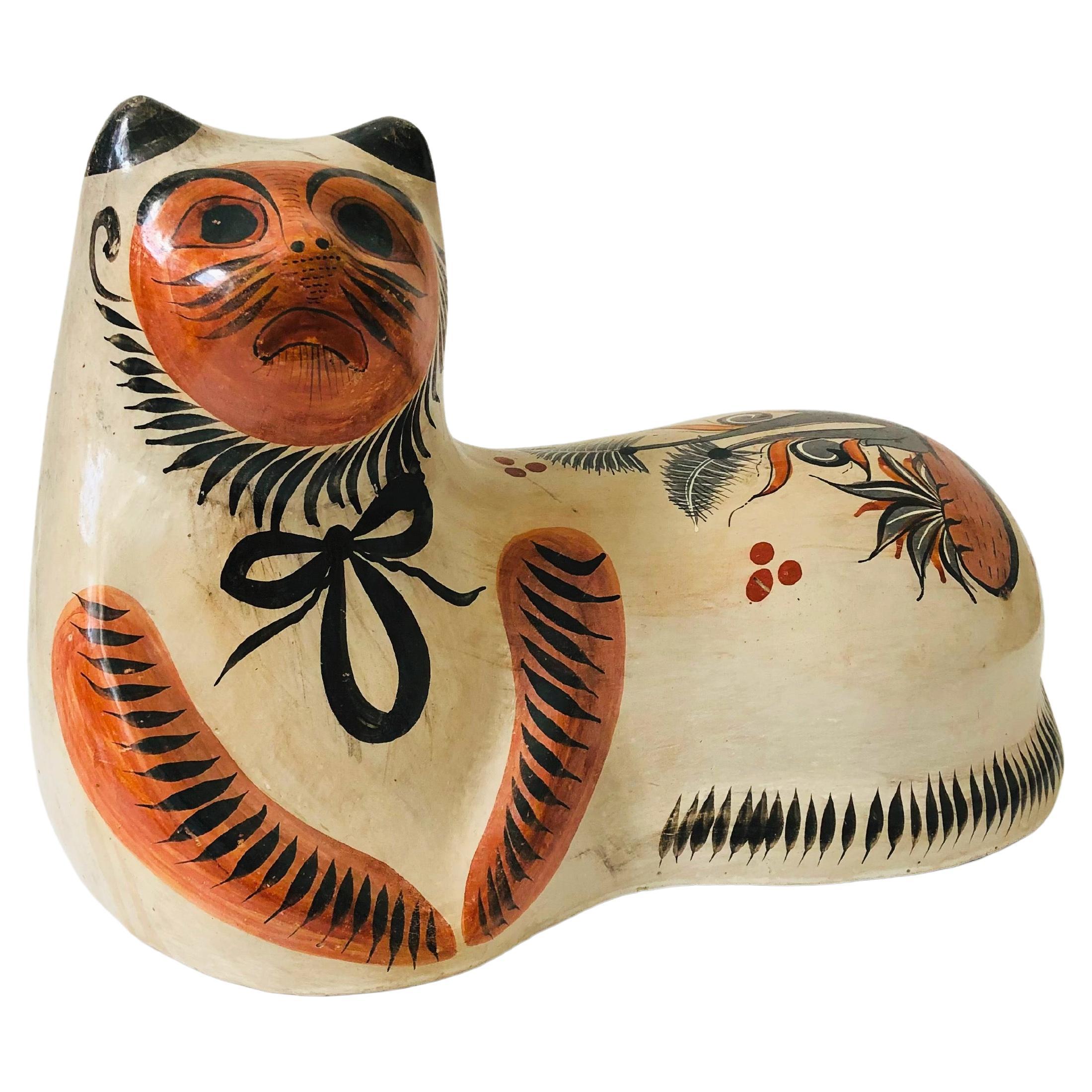 Extra Large Vintage Tonala Pottery Cat Statue