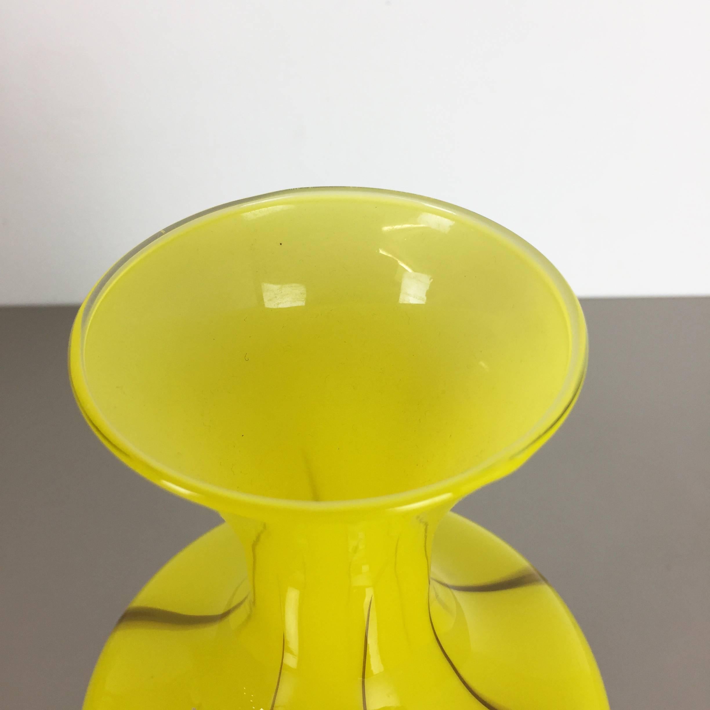 Glass Extra Large Vintage Yellow Opaline Florence Vase Design by Carlo Moretti, Italy