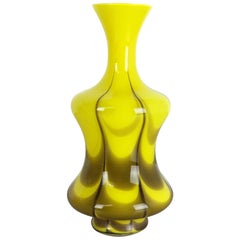 Extra Large Vintage Yellow Opaline Florence Vase Design by Carlo Moretti, Italy
