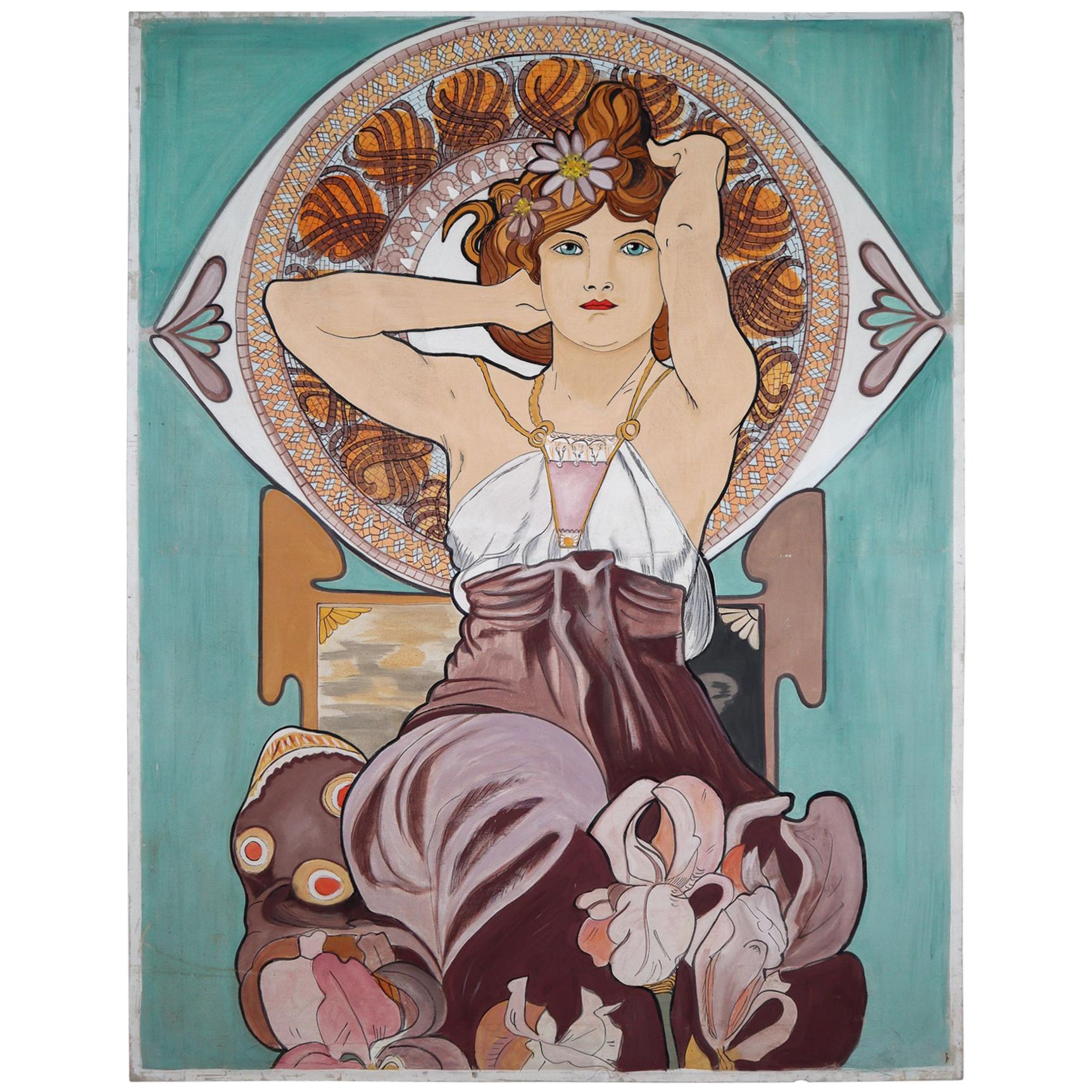 Extra Large, Painting in the Style of Alphonse Mucha, 1930s