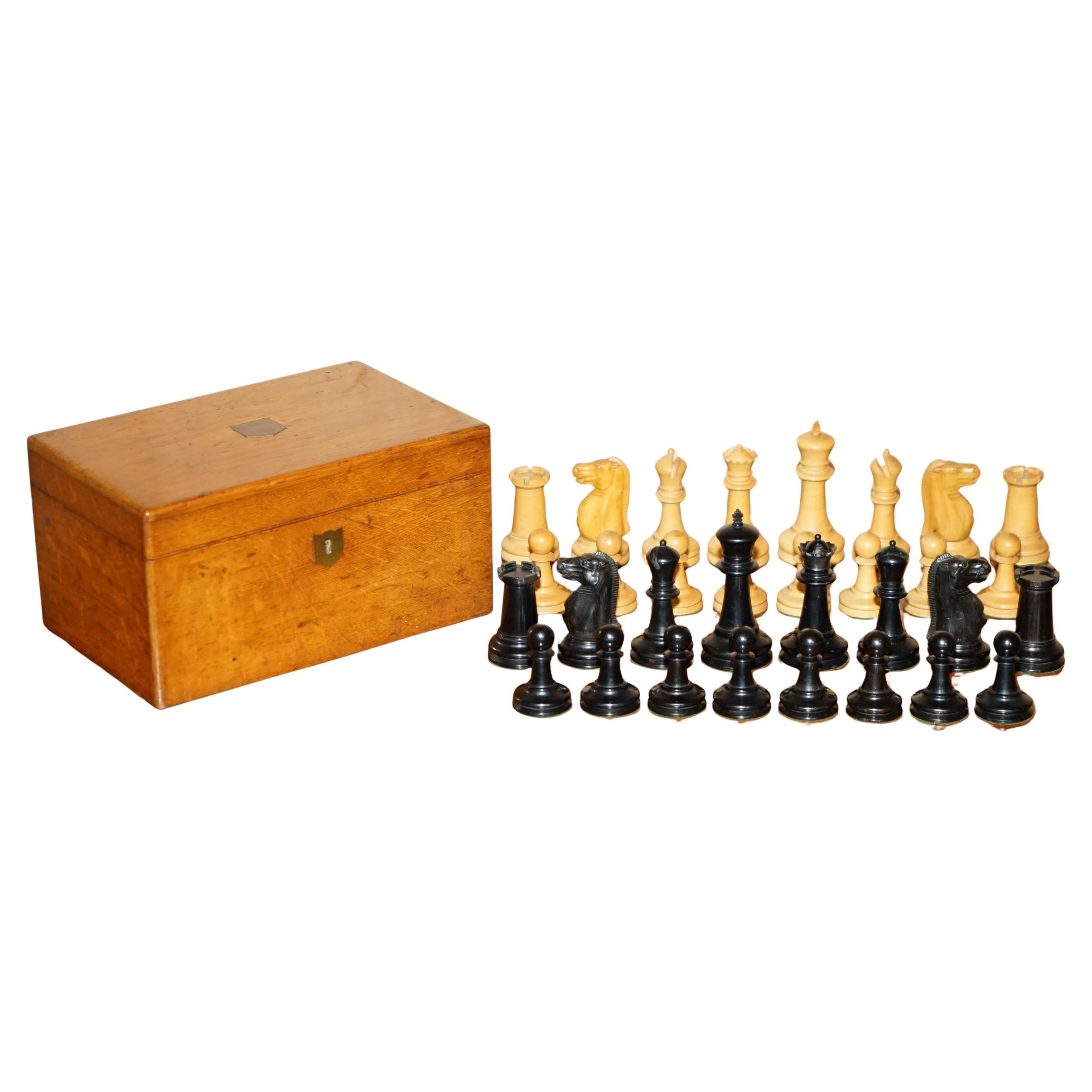 EXTRA GRAND ENSEMBLE DE CHESSES VICTORIEN JUMBO STAUNTON WEiGHTED ANTIQUE BOÎTE D'ORIGINE