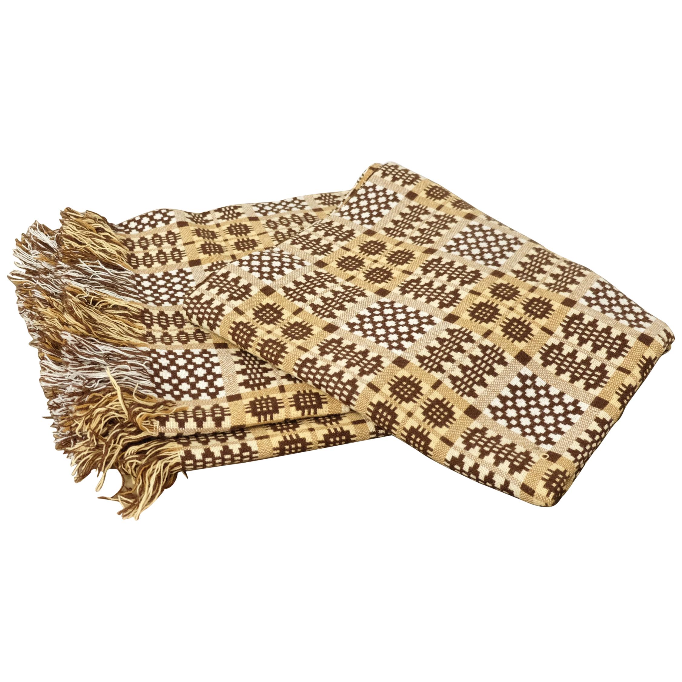 Extra Large Welsh Blanket in Neutral Brown and Cream Wool
