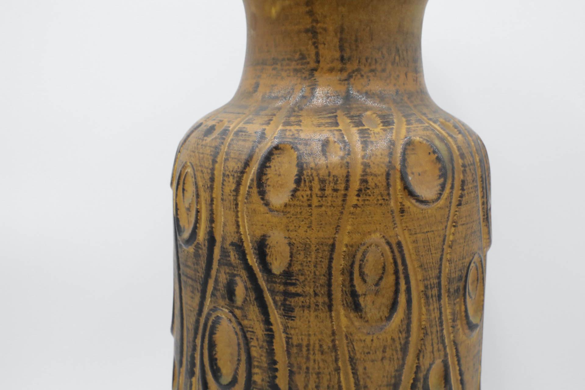 Extra Large West German Ceramic Scheurich Koralle Vase in Yellow Ochre For Sale 4