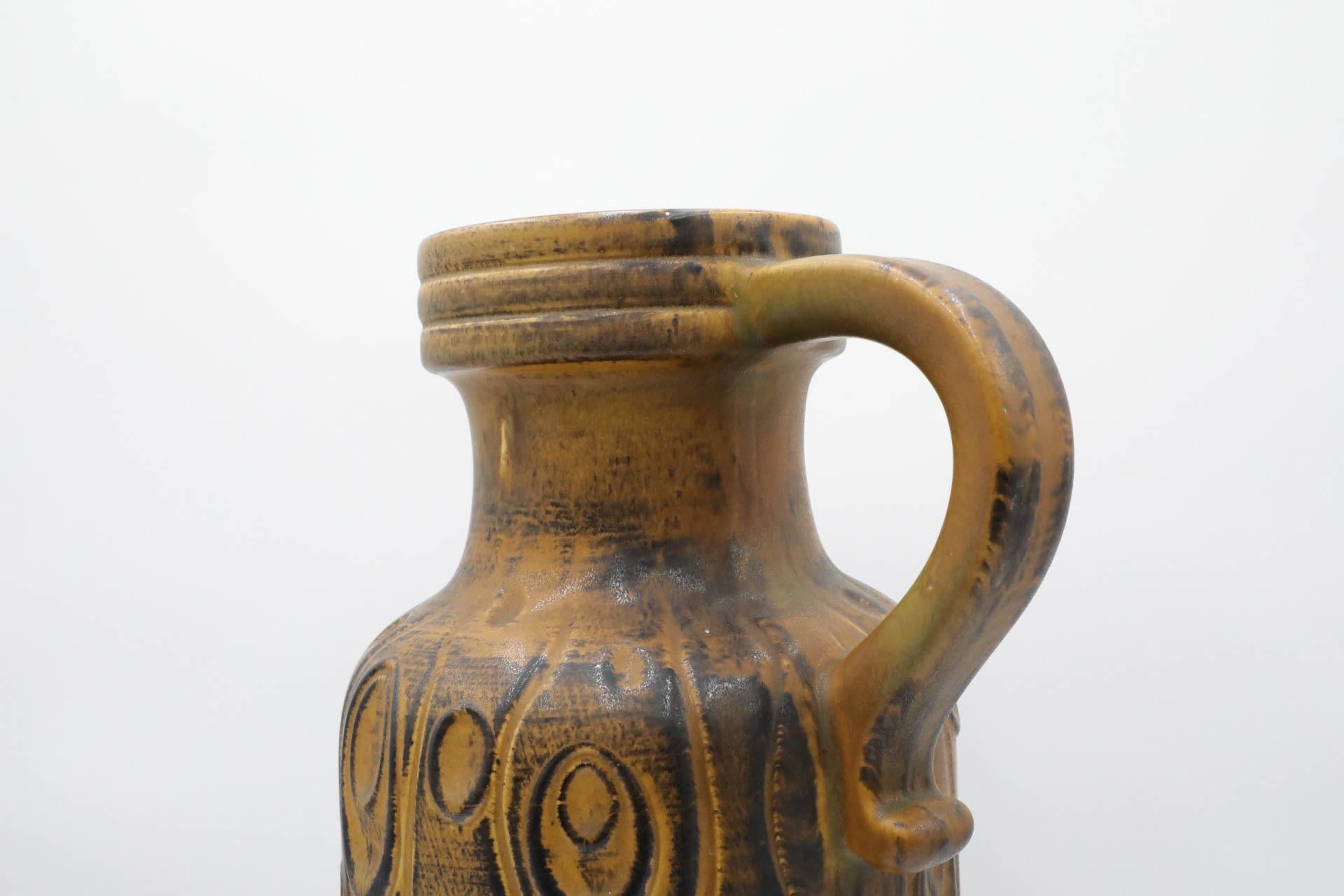 Extra Large West German Ceramic Scheurich Koralle Vase in Yellow Ochre For Sale 6