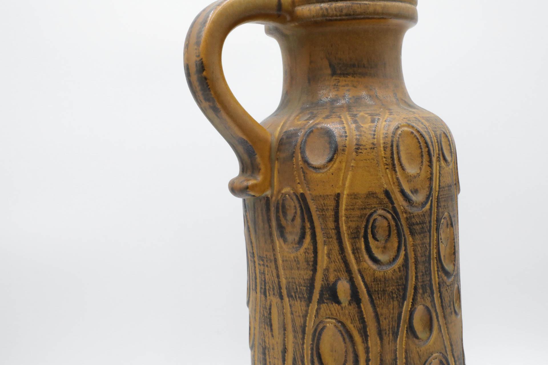 Extra Large West German Ceramic Scheurich Koralle Vase in Yellow Ochre For Sale 7