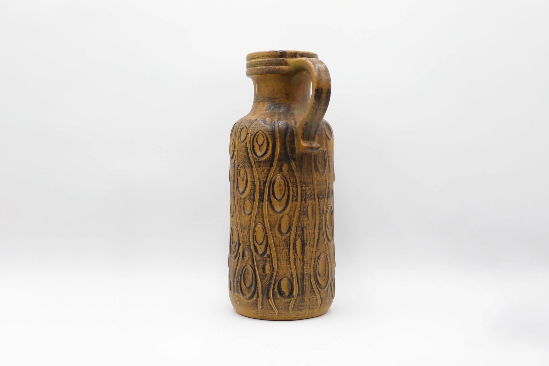 Mid-Century Modern Extra Large West German Ceramic Scheurich Koralle Vase in Yellow Ochre For Sale