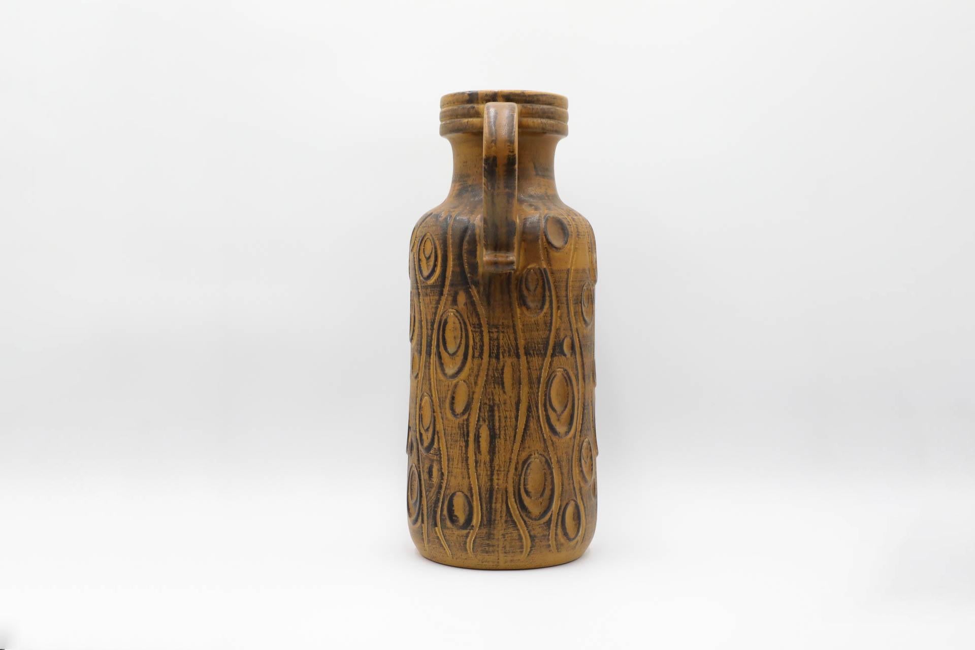 Glazed Extra Large West German Ceramic Scheurich Koralle Vase in Yellow Ochre For Sale