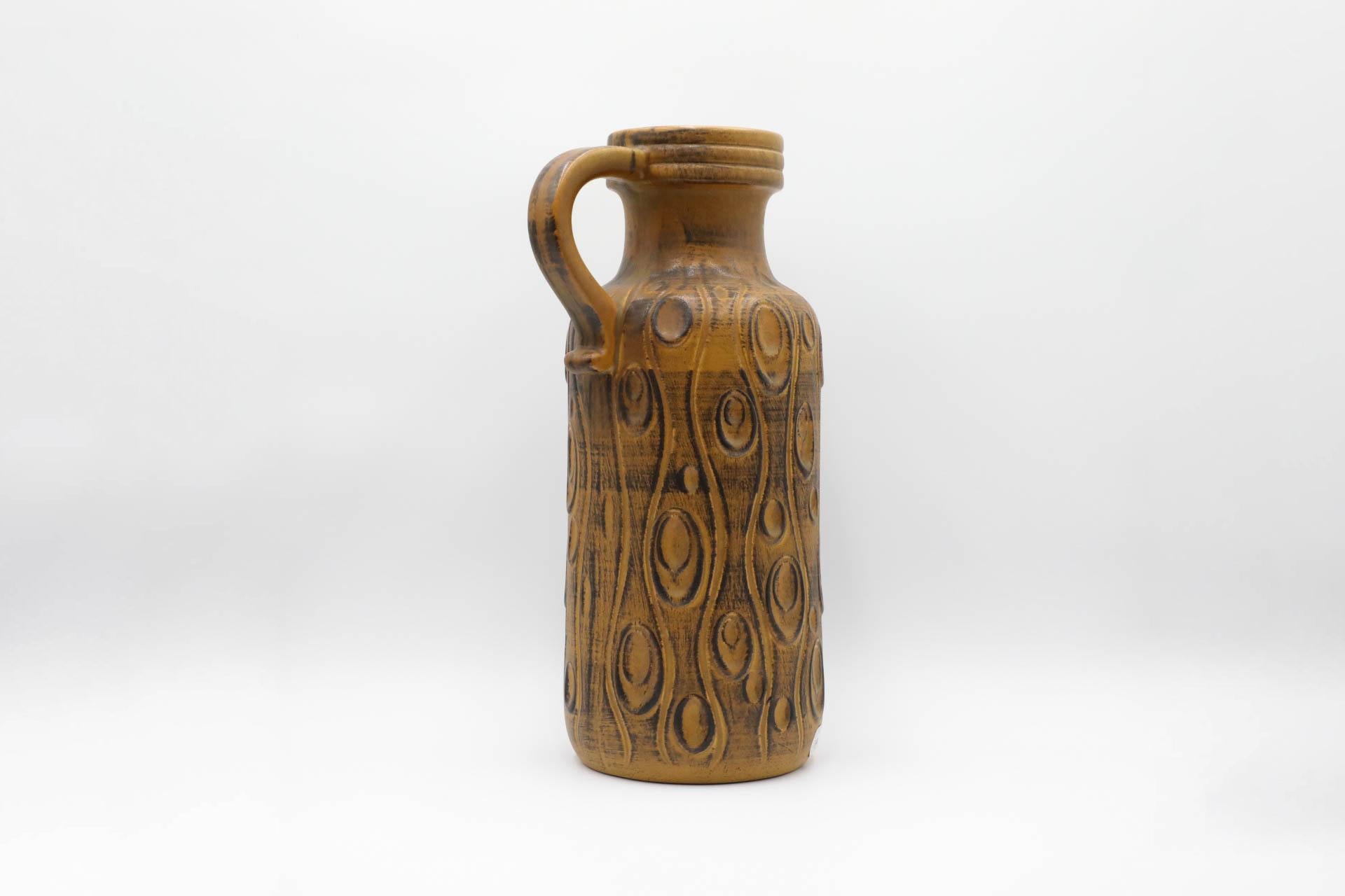 Extra Large West German Ceramic Scheurich Koralle Vase in Yellow Ochre In Good Condition For Sale In Los Angeles, CA