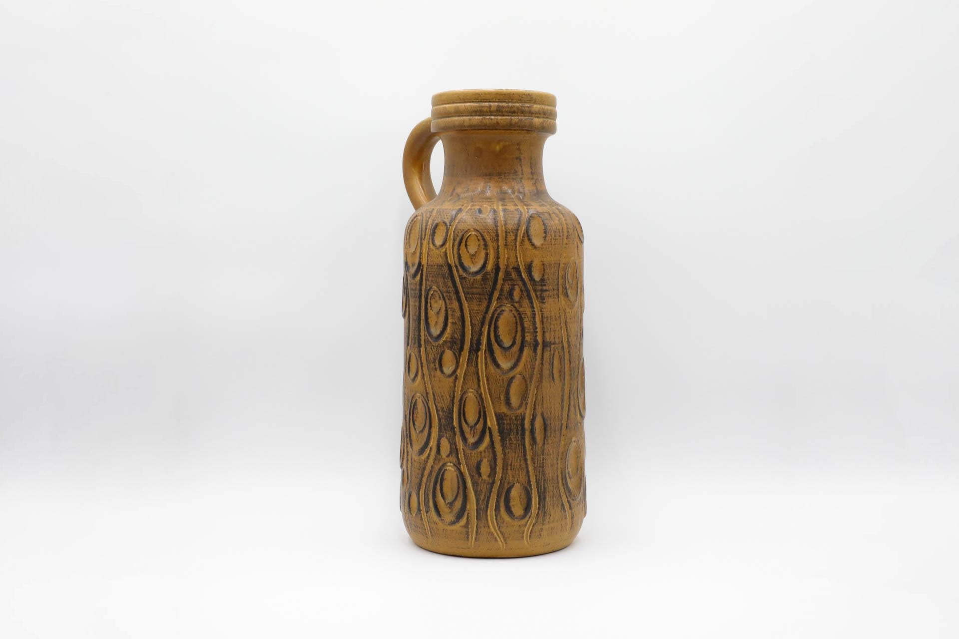 Extra Large West German Ceramic Scheurich Koralle Vase in Yellow Ochre For Sale 1