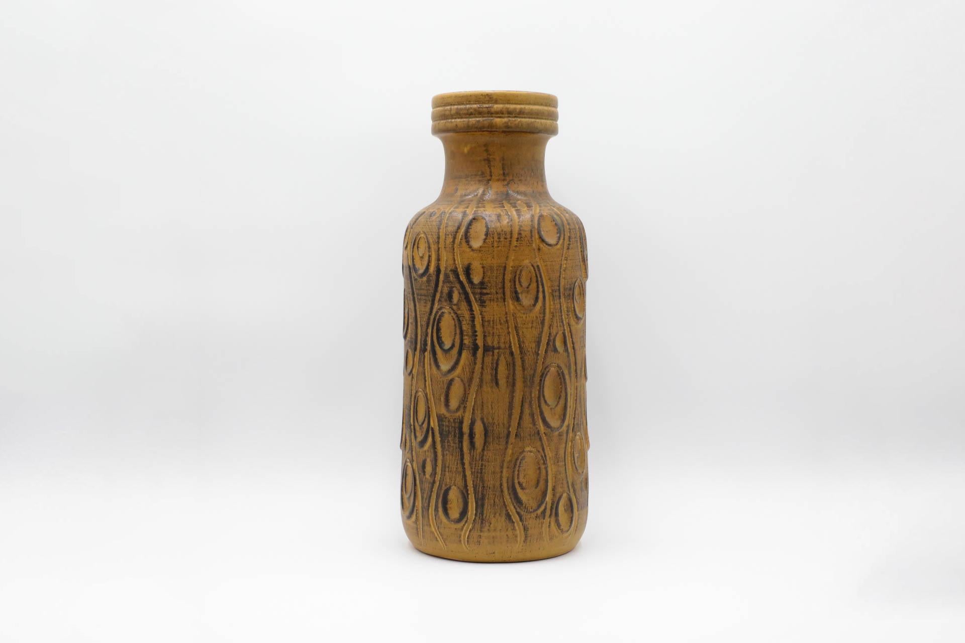 Extra Large West German Ceramic Scheurich Koralle Vase in Yellow Ochre For Sale 2
