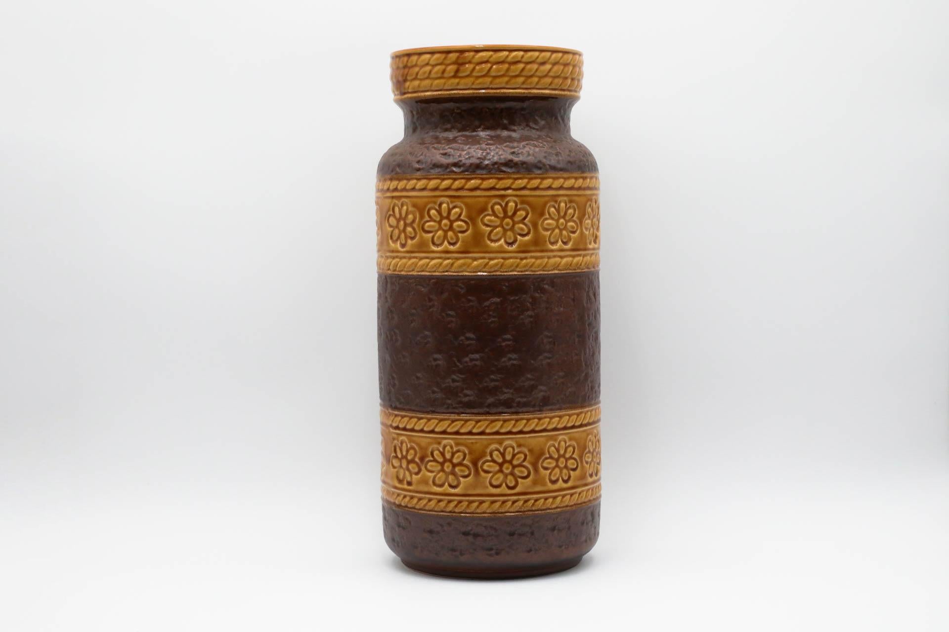 Glazed Extra Large West German Dark Brown and Gold Ceramic Floor Vase For Sale