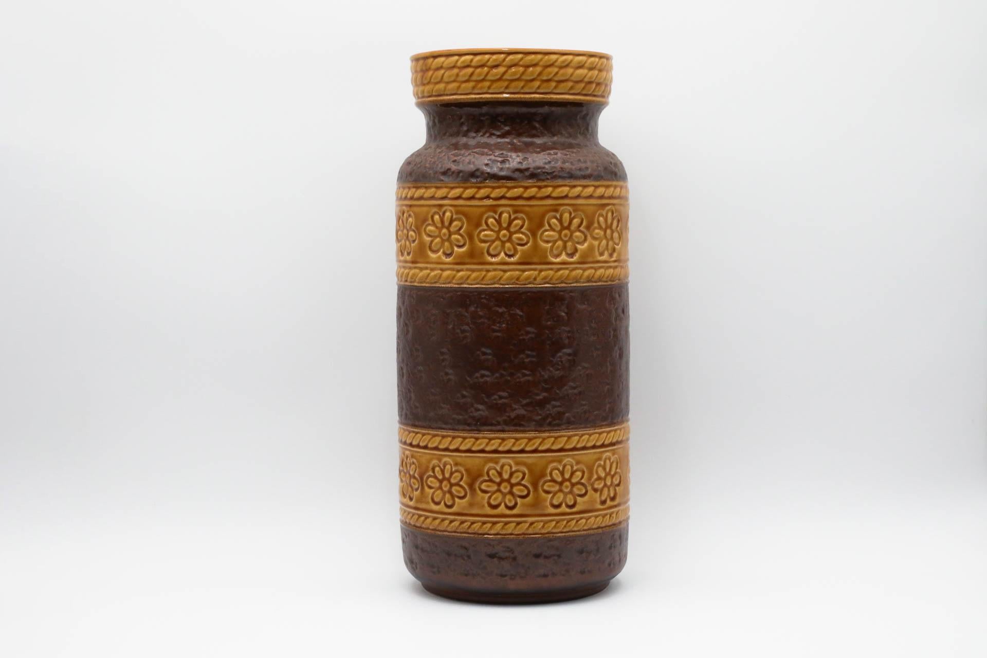 Extra Large West German Dark Brown and Gold Ceramic Floor Vase In Good Condition For Sale In Los Angeles, CA
