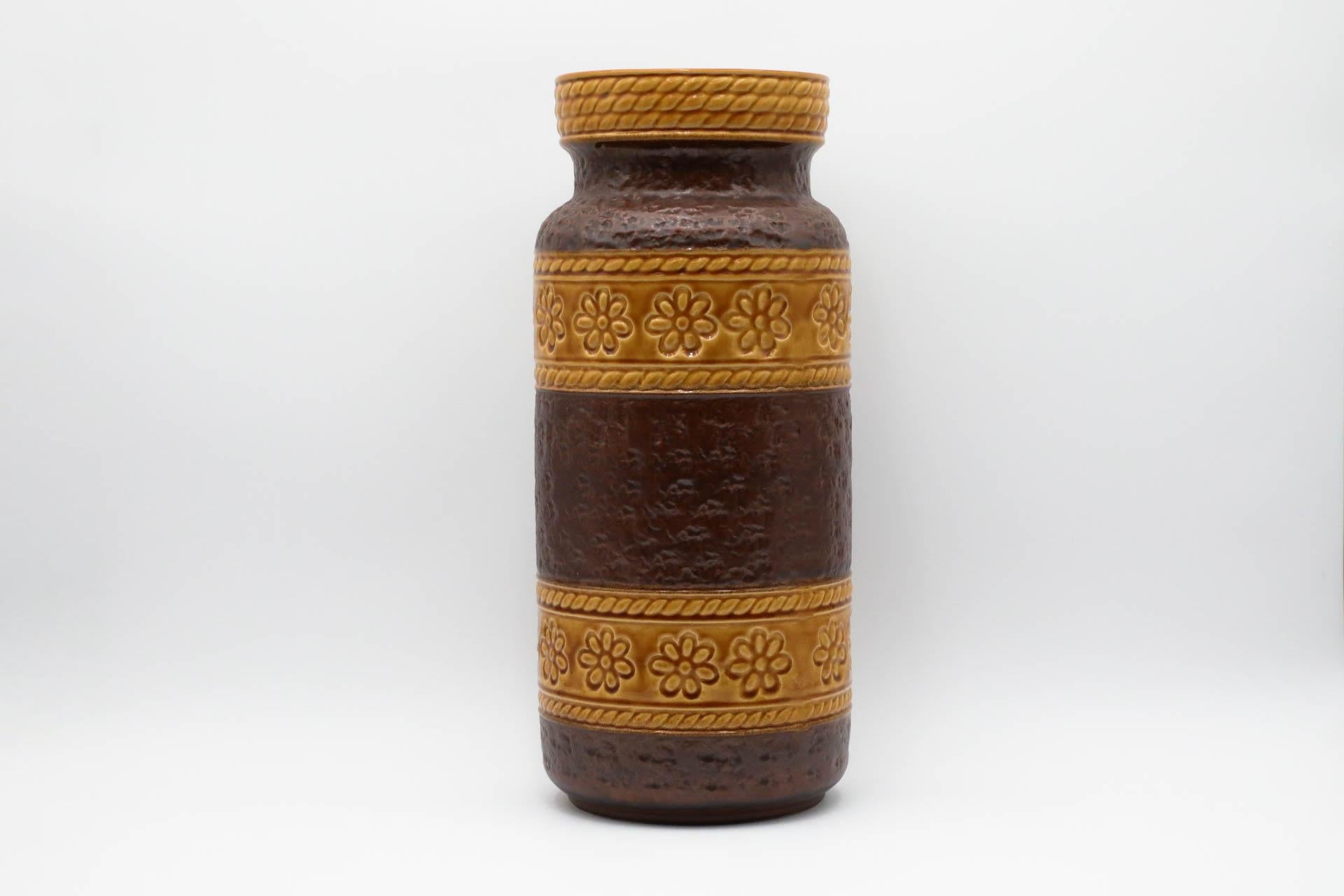 20th Century Extra Large West German Dark Brown and Gold Ceramic Floor Vase For Sale