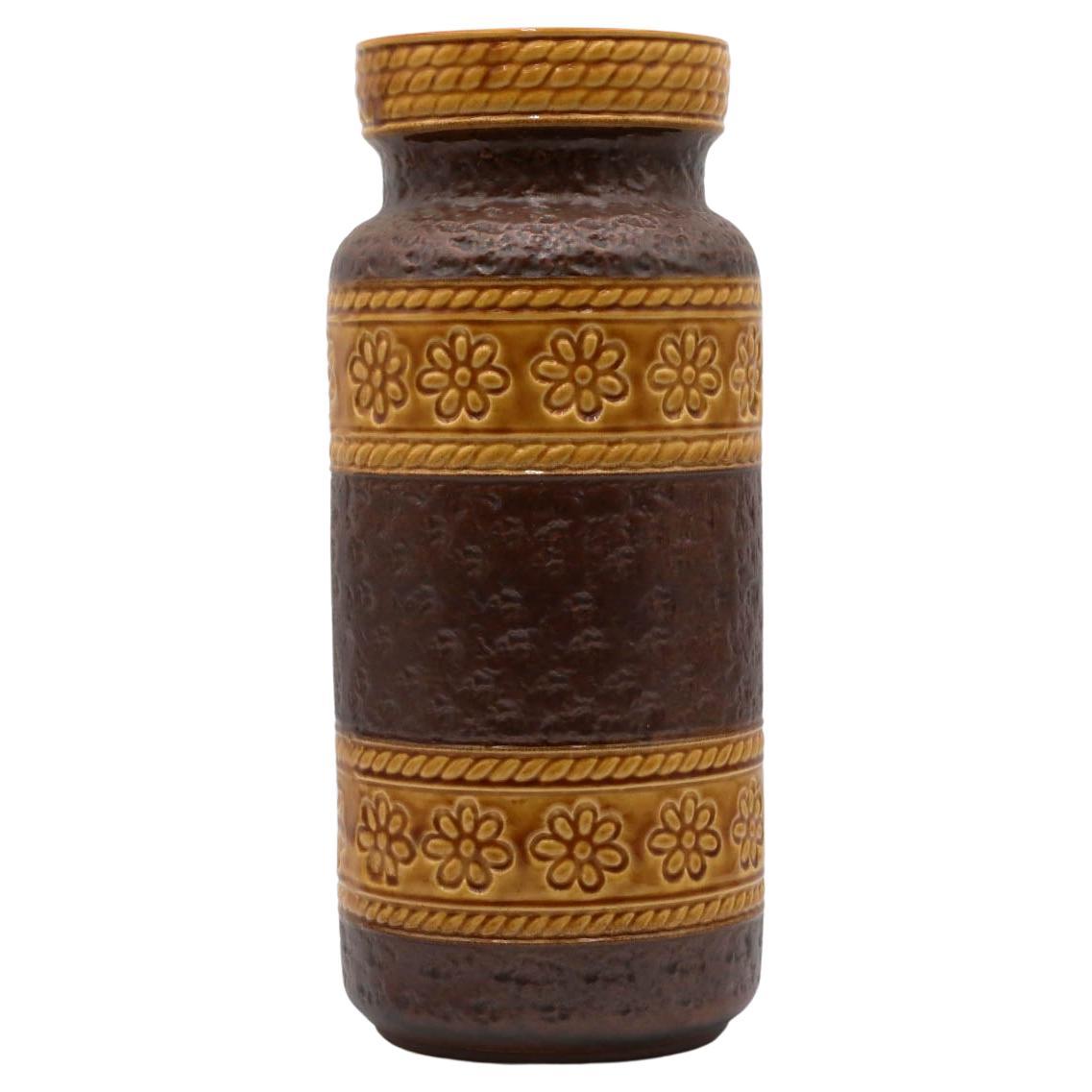 Vaso da terra extra large in ceramica marrone scuro e oro della Germania occidentale