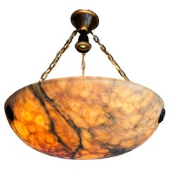 Antique Extra Large, White 
Amber Color Alabaster Flush Mount / Pendant w. Black Veins