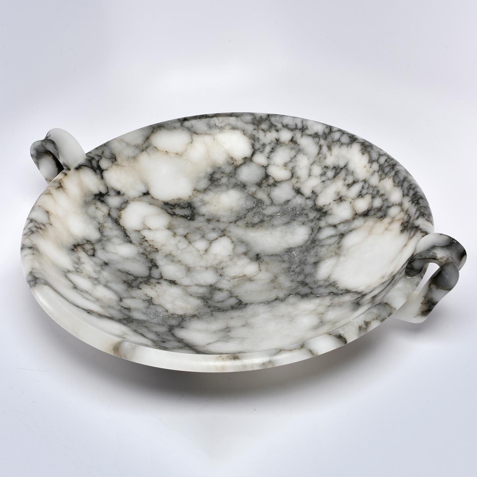 Italian Extra Large White and Gray Alabaster Centerpiece with Handles