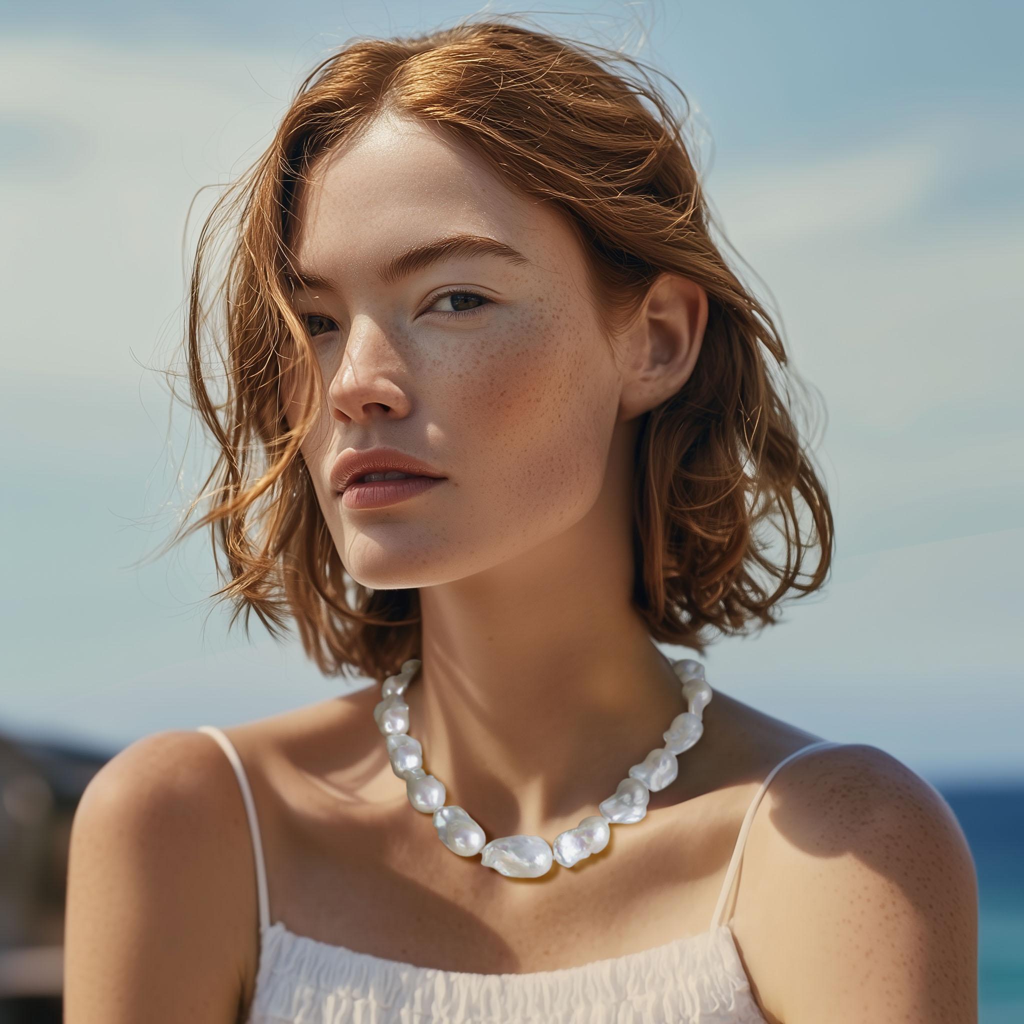 Turn heads and command attention with this bold necklace featuring extra-large baroque pearls and freshwater pearls. Each pearl is unique, showcasing natural textures and luster that add character to any look. A modern take on timeless elegance,