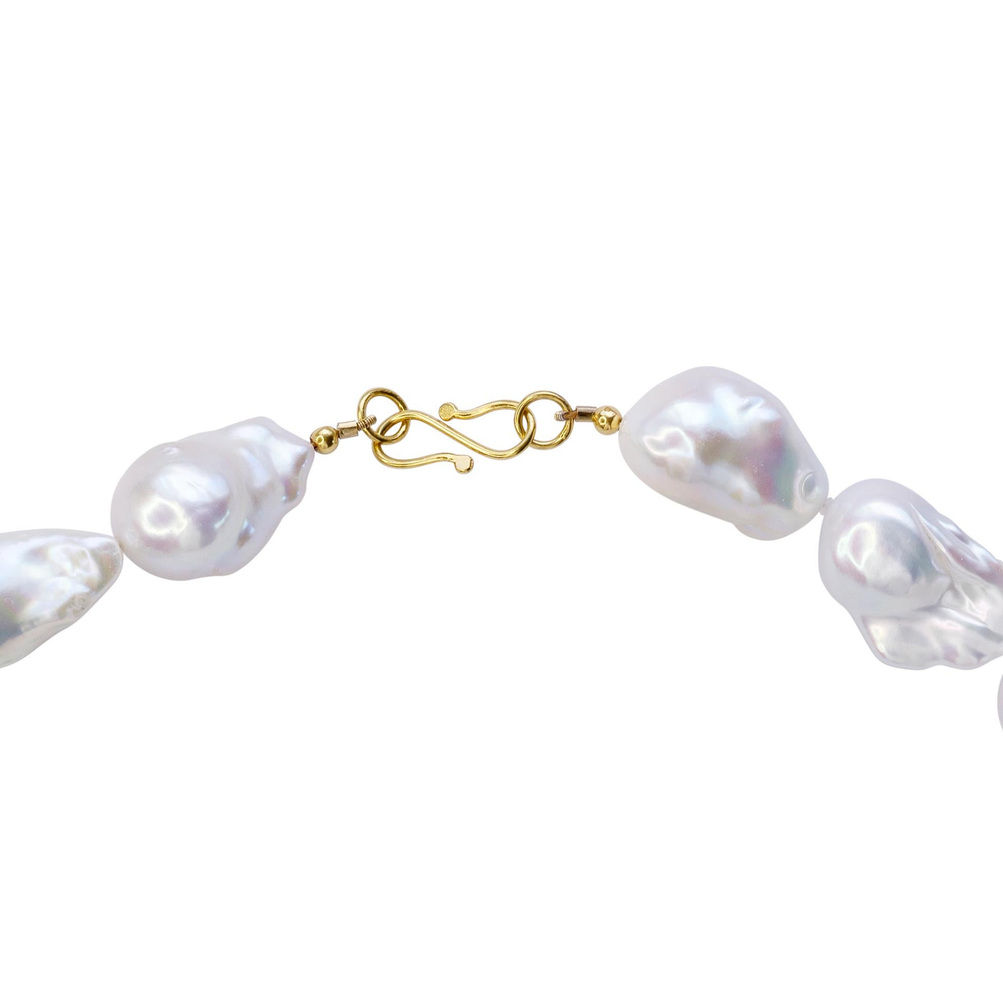 Artisan Extra Large White Baroque Pearl & 18K Gold Necklace II -by Bombyx House For Sale