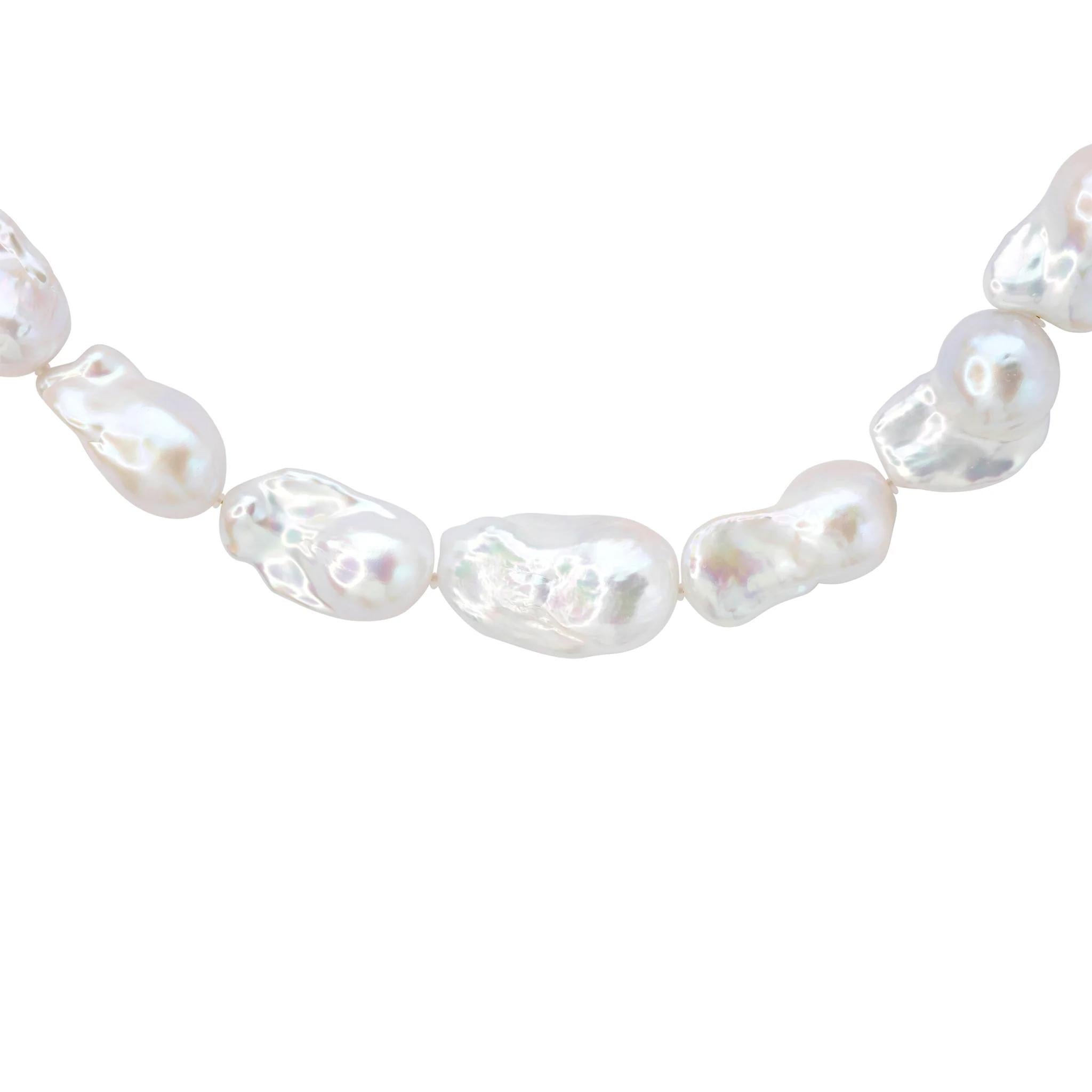 Women's Extra Large White Baroque Pearl & 18K Gold Necklace II -by Bombyx House For Sale