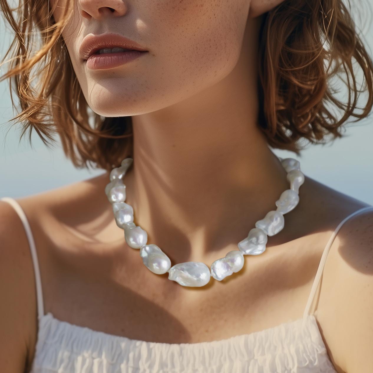 Extra Large White Baroque Pearl & 18K Gold Necklace II -by Bombyx House For Sale 2