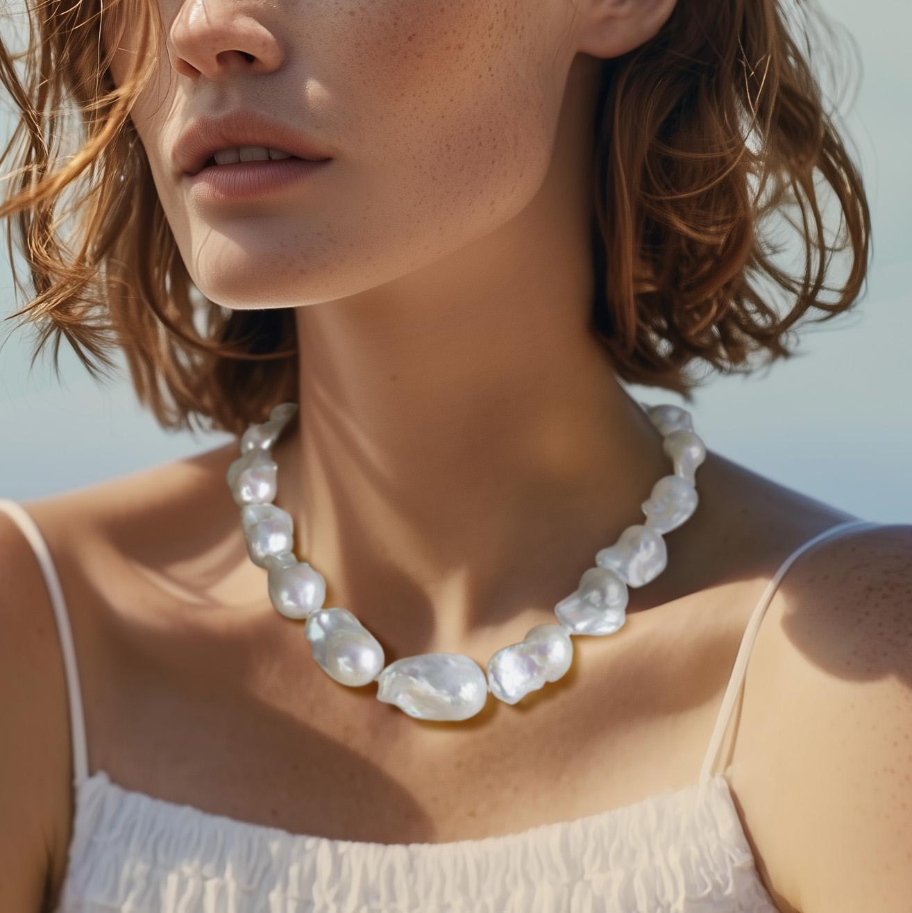 Collar extragrande de perlas barrocas blancas y oro de 18 quilates II -by Bombyx House en venta 2