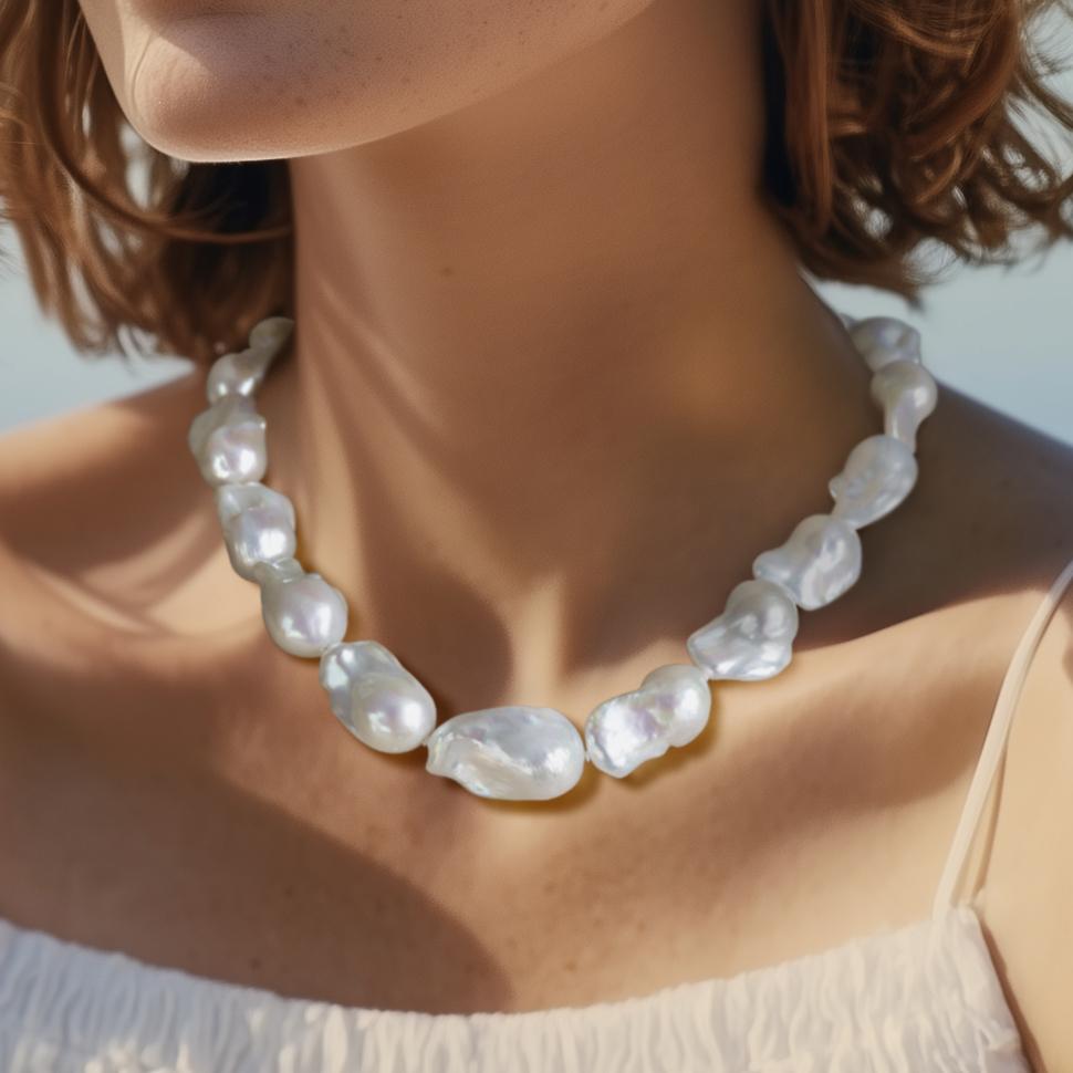 Extra Large White Baroque Pearl & 18K Gold Necklace II -by Bombyx House For Sale 3