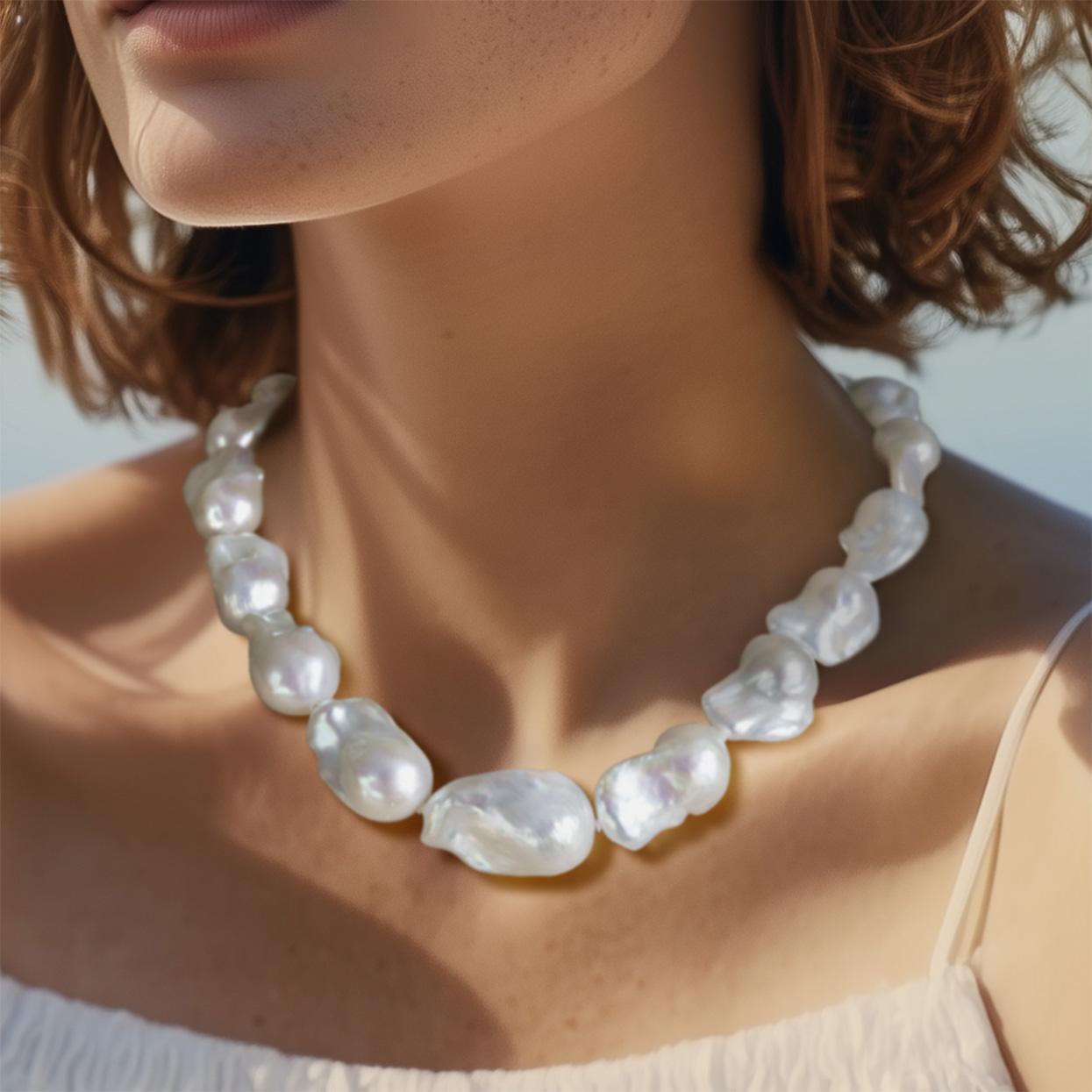 Collar extragrande de perlas barrocas blancas y oro de 18 quilates II -by Bombyx House en venta 3